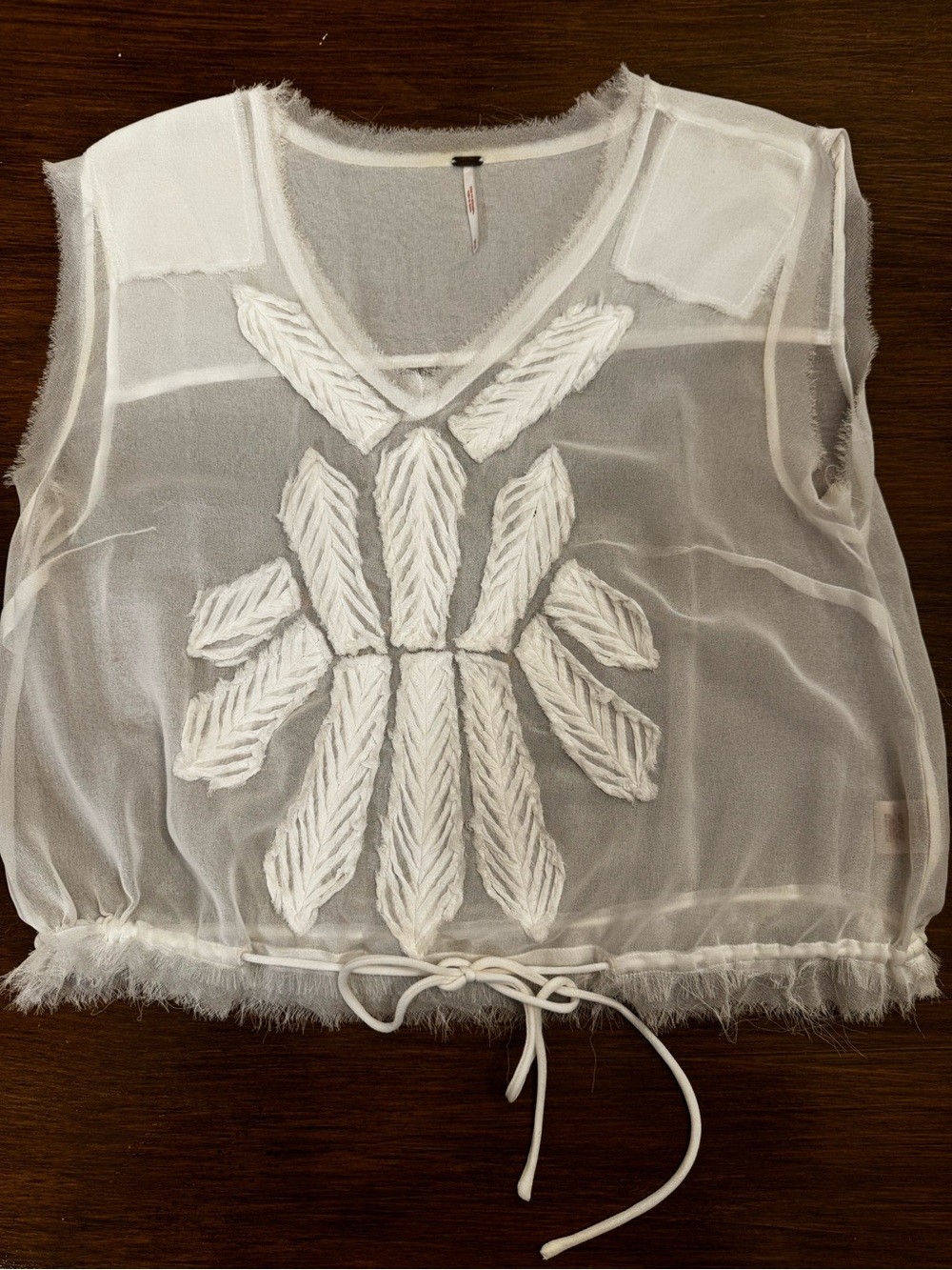 Free People White Sheer Embroidered Crop Top